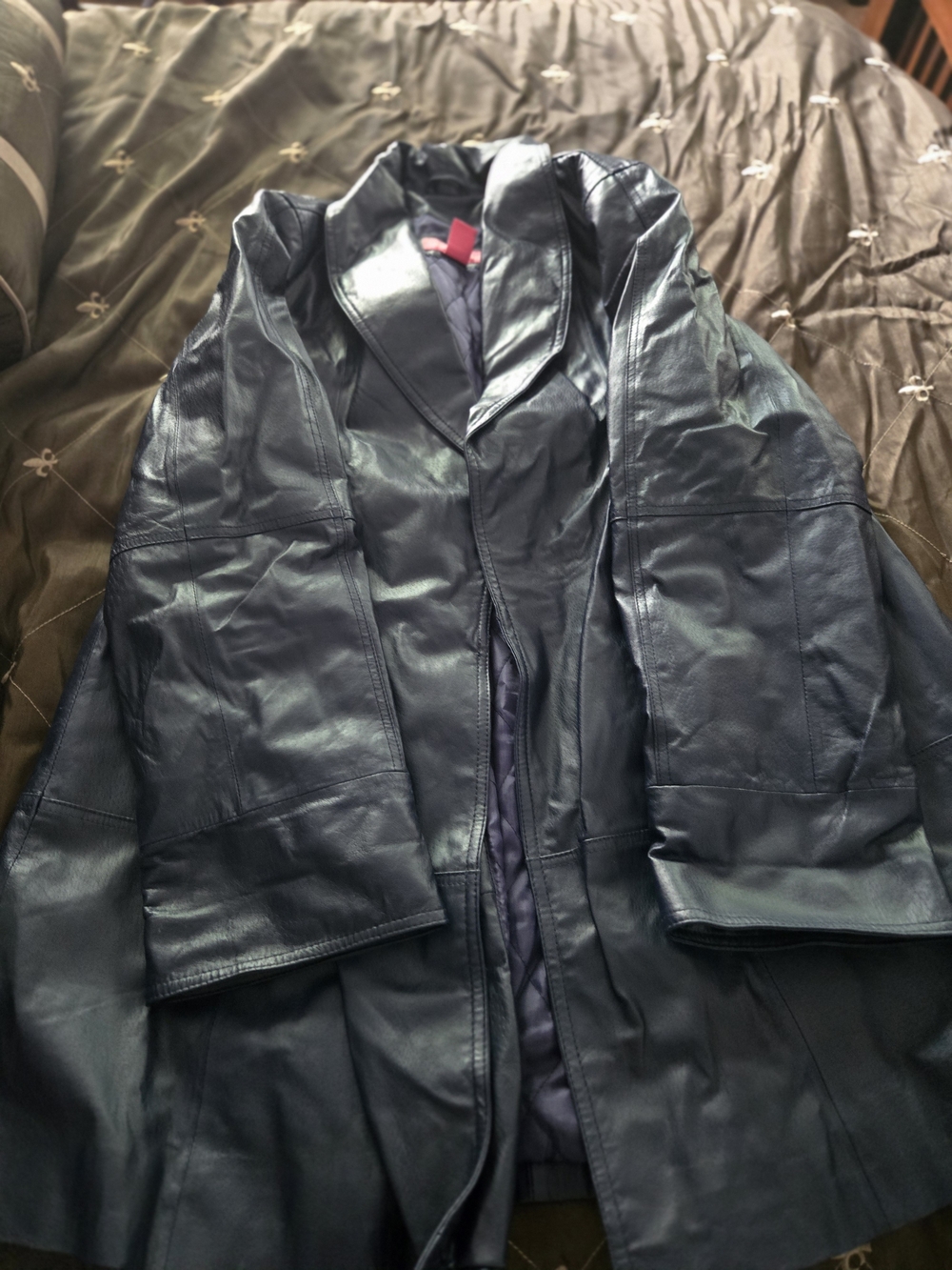 Woman Within Navy Genuine Leather Trench Coat